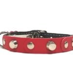 Original collar para gatos de colores ajustable con hebilla y elástico de seguridad de cuero rojo negro con tachuelas planas y remaches, Diseño Studded