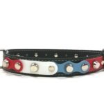 Original collier pour chien rouge blanc bleu en cuir comfortable modern et à la mode, Design Windy