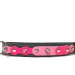 Hundehalsband handgemacht mit Rosa Pink Leder Patches und eleganten Spikes, Design Linda