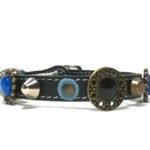 Original collier de luxe pour chat avec fermeture boucle et élastique de sécurité en bleu noir avec des ornements élégants, Design Mar