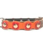 Kleine hondenhalsband voor Chihuahua en Puppy met vrolijke bruin oranje rood gekleurde leren bloemen, Design Flower Power