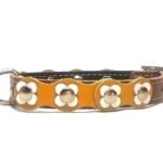 Collier petit chien Chihuahua et Chiot Puppy avec fleurs en cuir couleur marron jaune blanc, Design Flower Power