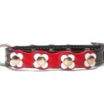Collier petit chien Chihuahua et Chiot Puppy avec fleurs en cuir couleur noir rouge blanc, Design Flower Power