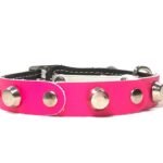Original collar para gatos de colores ajustable con hebilla y elástico de seguridad de cuero negro rosa fucsia con tachuelas planas y remaches, Diseño Studded