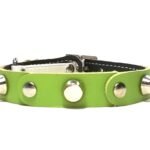 Original collar para gatos de colores ajustable con hebilla y elástico de seguridad de cuero marrón verde con tachuelas planas y remaches, Diseño Studded