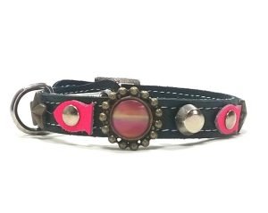 Süßes Katzenhalsband mit Rosa Fuchsia Leder Fischen