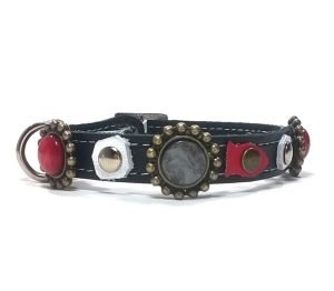 Prachtige Luxe Rood Grijze Leren Kattenhalsband
