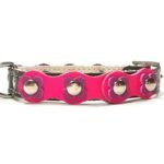 Collar pequeño para Chihuahua y Cachorro con alegres y feliz flores de cuero de color negro fucsia, Diseño Flower Power