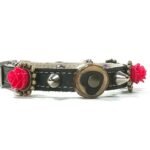 Luxe kattenhalsband met veiligheidssluiting verstelbaar met elastische gesp en kleurrijke elegante rozen bloemen en olijfhout, Design Roses