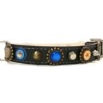 Collar de lujo para perros en cuero negro o marrón con azul y elegantes adornos, Diseño Mar