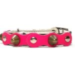 Leder Katzenhalsband mit Nieten in Sicherheitsverschluss verstellbar mit Gummizug Schnalle in fuchsia Farben handgemacht von schwarz oder braun Leder, Design Spike