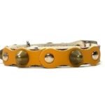 Handmade studded safety cat collar with elegant studs and yellow colored leather, design Spike