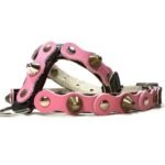 Handgemaakte comfortabele honden-tuigje met roze leder patches elegante studs, design Studded