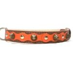 Cómodo collar para perros hecho a mano con cuero de color naranja y elegantes tachuelas y pinchos, Diseño Studded