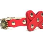 Luxury cat collar with red leather big bow tie and mandala stones, design Bowtie