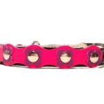 Floral cat collar with buckle and safety elastic in happy black fuchsia purple, design Flower Power