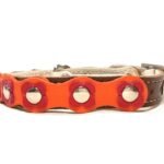 Floral cat collar with buckle and safety elastic in happy brown orange red colors, design Flower Power