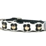 Floral cat collar with buckle and safety elastic in happy black white colors, design Flower Power