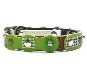 One of a Kind Groen Leren Kattenhalsbandje in Retro Stijl