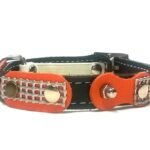 Llamativo Collar de Gato de Cuero de Lujo Vintage Naranja