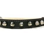 Cómodo collar para perros hecho a mano de cuero negro o marrón con elegantes pinchos de color plata, Diseño Spike