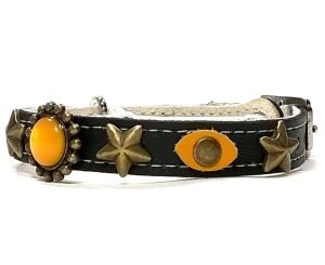 Stoere Kattenhalsband met Leuke Kattenogen van Geel Leer