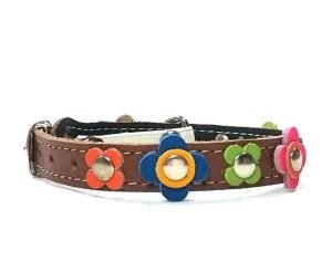 Süßes Katzenhalsband mit Bunten Lederblumen