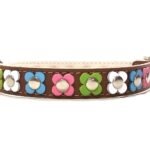 Original collier pour chien confortable en cuir en cuir brun fait à main avec des fleurs dans des couleurs florales, Design Pastel