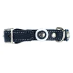 Handmade cat collar in black‑white leather & silver studs, featuring an elastic safety clasp offering gentle breakaway and anti‑entanglement comfort.