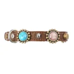 Right‑side view of a black leather cat collar with turquoise luxury stones in the “Bohemian Jewel” design, photographed in a slightly elevated angle on a white background.