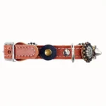 Left‑side view of the “Camouflage Luxe” cat collar featuring leopard‑print leather, metal spikes, and precise stitching on a clean white background.