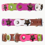 Collier Chat Fantaisie en Cuir Rose Velours & Vert – “Happy Starlight” – Image 5