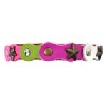Collier Chat Fantaisie en Cuir Rose Velours & Vert – “Happy Starlight”