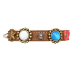Leather Cat Collar with Red‑White‑Blue Hearts & Stones – “Tricolour Energy”