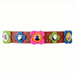 Collar Gato Floral con Flores de Colores de Cuero – “Vintage Bloom Fiesta”
