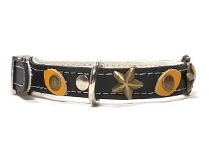 Cooles Katzenhalsband mit Süßen Gelb Leder Katzenaugen