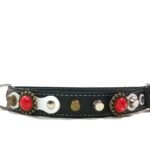 Handmade dog collar with luxury red stones white leather patches, design Coral