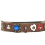 Rood wit blauwe hondenhalsband fancy en modieus handgemaakt uit zwart of bruin leer, Design Flag