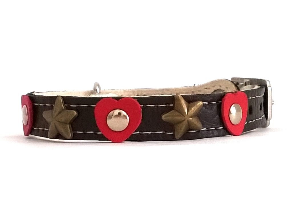 Súper Bonito Collar para Gato de Cuero con Corazones Rojos