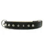 Collier en cuir noir de la collection “Punk”, avec pointes argentées marquées et coutures solides. Parfait pour les grands chiens actifs comme les Braques Allemands, Weimaraners, Setters et Rhodesian Ridgebacks.