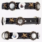 Alle kanten van de luxe leren kattenhalsband met maan en sterren, design Moonlight.