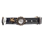 Elastische veiligheidssluiting aan de zijkant van de luxe leren kattenhalsband met maan en sterren, design Moonlight.