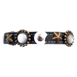 Frontside of luxury leather cat collar with moon and stars, design moonlight.