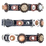 Alle kanten van deze luxe leren kattenhalsband met elastische veiligheidsgesp in stijlvolle natuurlijke kleuren. De naam van deze design kattenhalsband is Autumn.