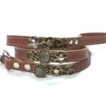 Correa para perro hecha a mano con cuero camuflaje estampado de leopardo y piedras, diseño Leopardo