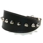 Cómodo collar para galgos hecho a mano de cuero negro o marrón con elegantes pinchos de color plata, Diseño Spike