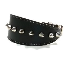 Comfortabele studded zwart of bruin lederen windhond galgo halsband met elegante zilveren studs, design Spike