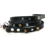 Comfortabele zwart of bruin lederen hondenriem met elegante oudgouden studs, Design Spike