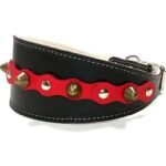 Cómodo collar para galgos hecho a mano con cuero de color rojo y elegantes tachuelas y pinchos, Diseño Studded