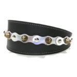 Handgemaakte comfortabele windhond galgo halsband met glanzend zilver leer patches en elegante studs, design Studded